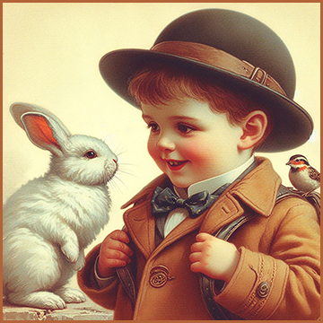 ウサギを見つめる少年のイメージ